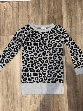 Girls' Gray and Black Leopard Print Knit Sweater dress